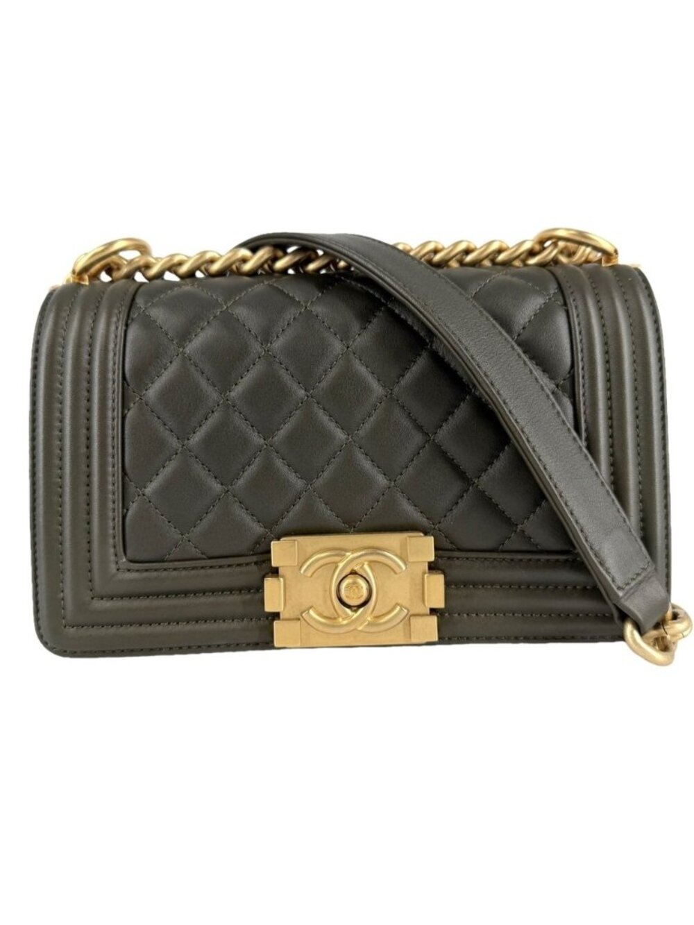 Chanel Shoulder Bag Quilted Boy 20 CC Logo Bag Crossbody Boy Lambskin Khaki